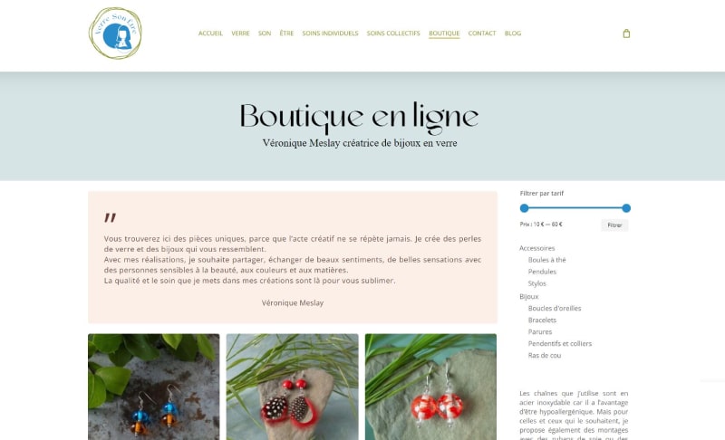 Création de boutique en ligne vente de bijoux en perle de verre